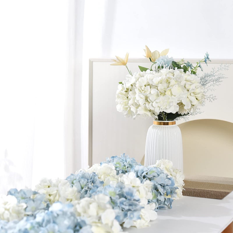 LUSHIDI 10PCS Silk Hydrangea Heads with Stems Artificial Flowers for Wedding Party Home Decor (Off White), One Size Off - Image 5